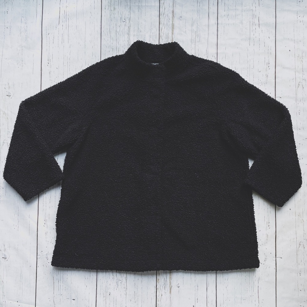 J Jill Pure Jill Fuzzy Teddy Bear Black Snap Button Sherpa Jacket Coat Size XL